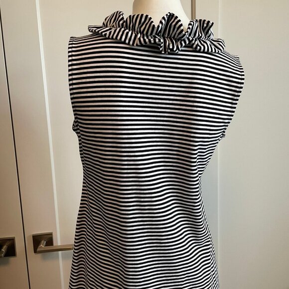 Talbots Slvless Scoop Ruffle Neck Cotton Blend Striped Midi ress Blk & Wht Sz S - Picture 7 of 11